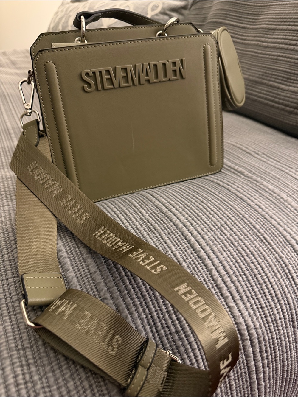 Steve Madden Olive Crossbody Messenger Bag with Logo Strap
